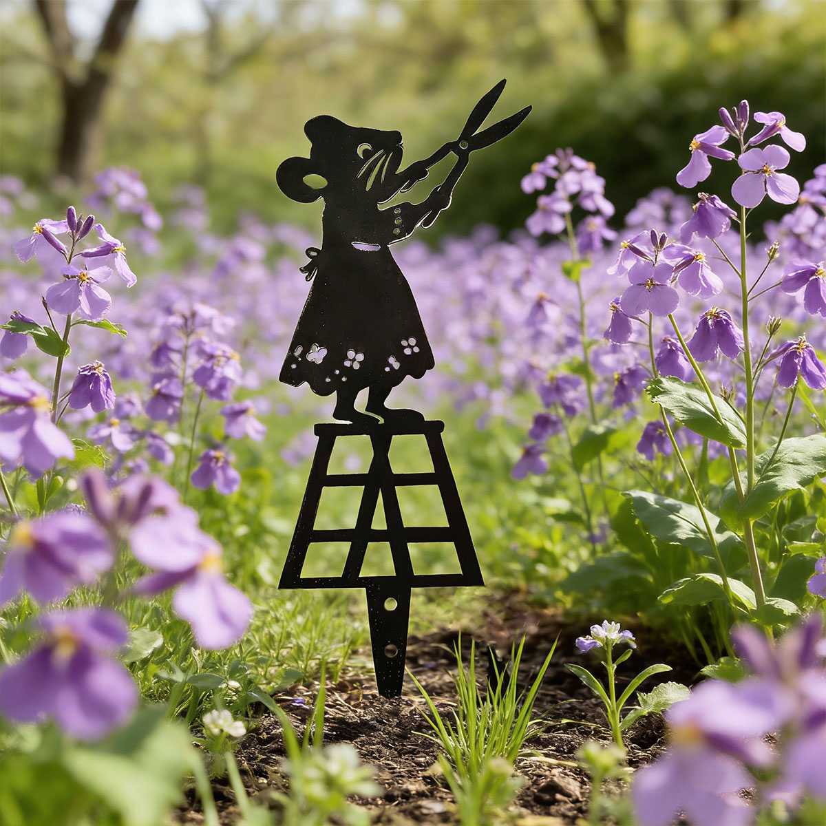 Gardening Tools Usa - Siyah Siluet Çizgili Metal Bahçe Sütunu,